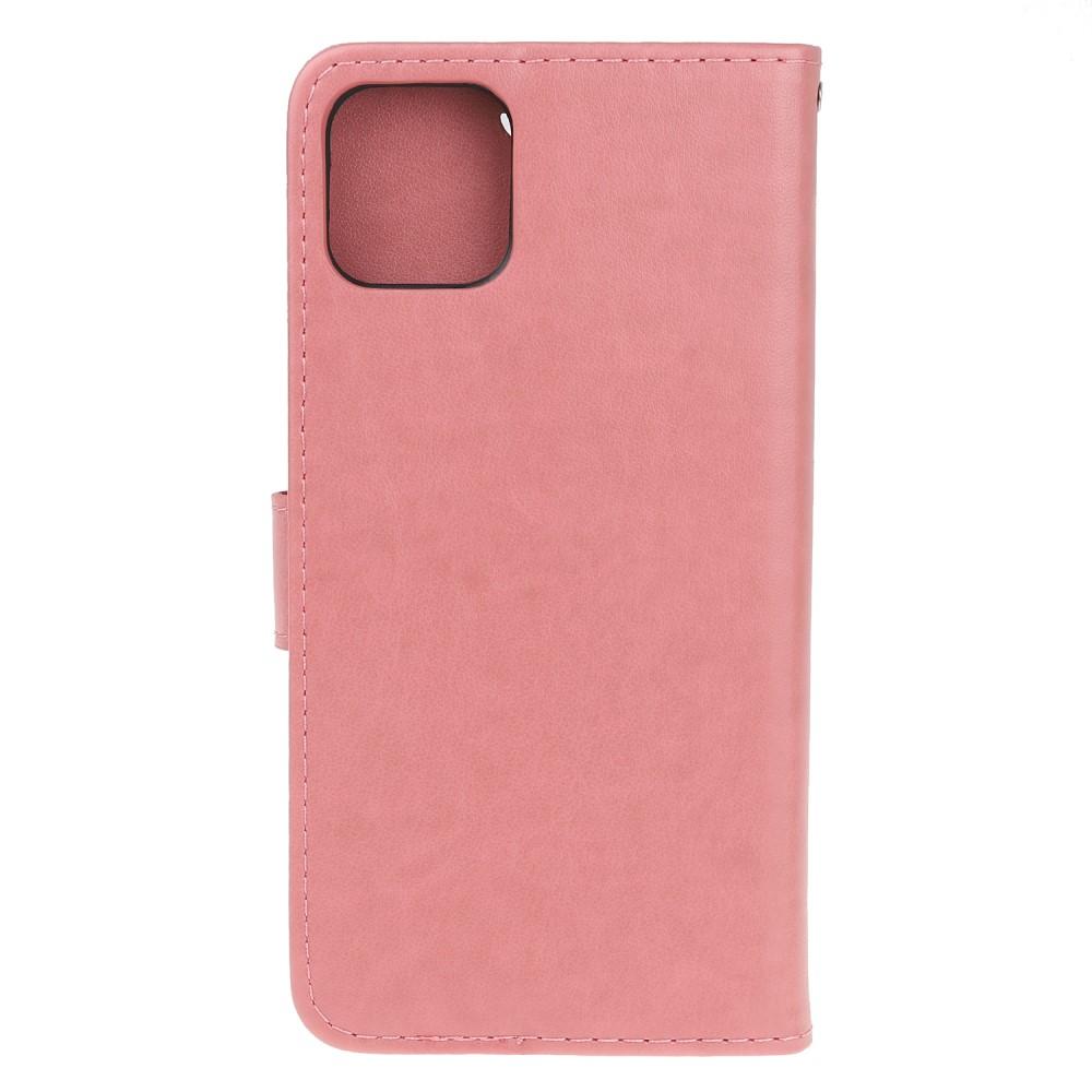 Étui en cuir à papillons pour iPhone 11, rose