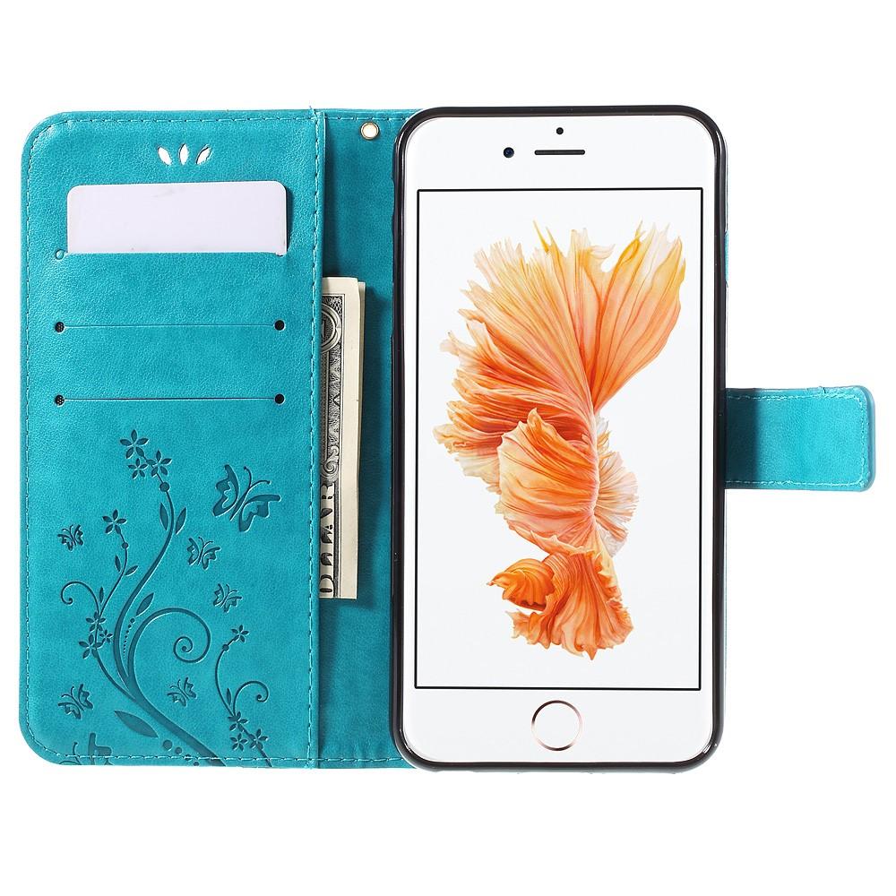 Étui en cuir à papillons pour iPhone 6 Plus/6S Plus, bleu