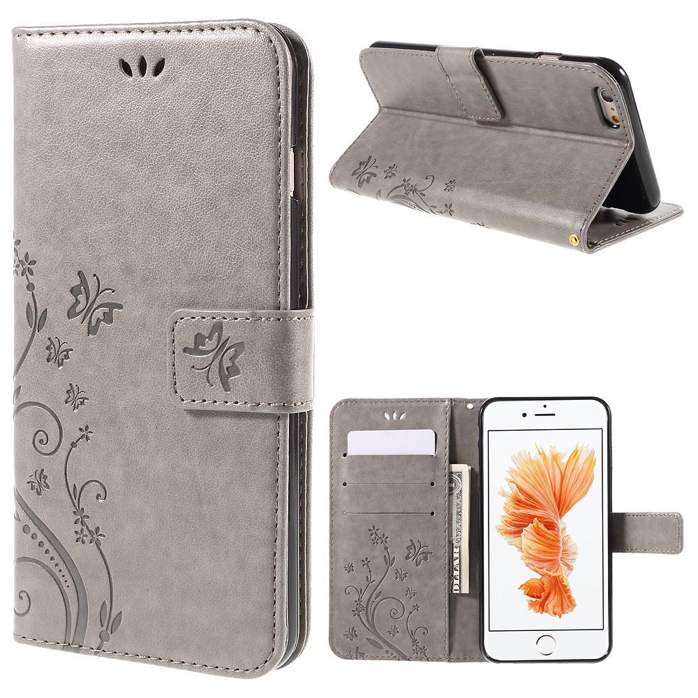 Étui en cuir à papillons pour Apple iPhone 6 Plus/6S Plus, Gris