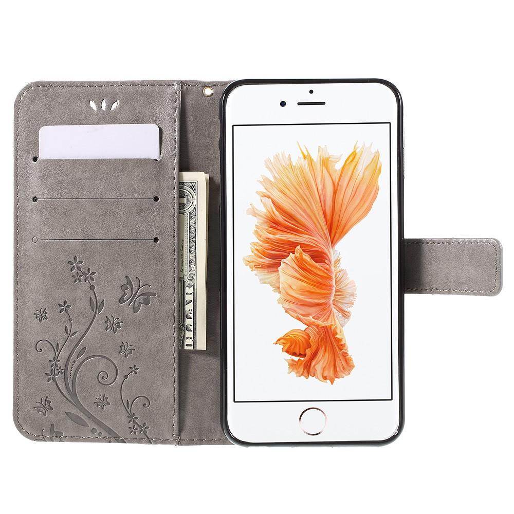 Étui en cuir à papillons pour iPhone 6 Plus/6S Plus, gris