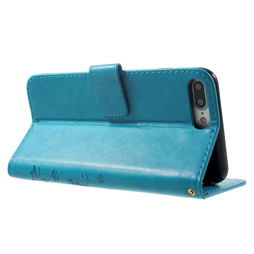 Étui en cuir à papillons pour iPhone 7 Plus/8 Plus, bleu