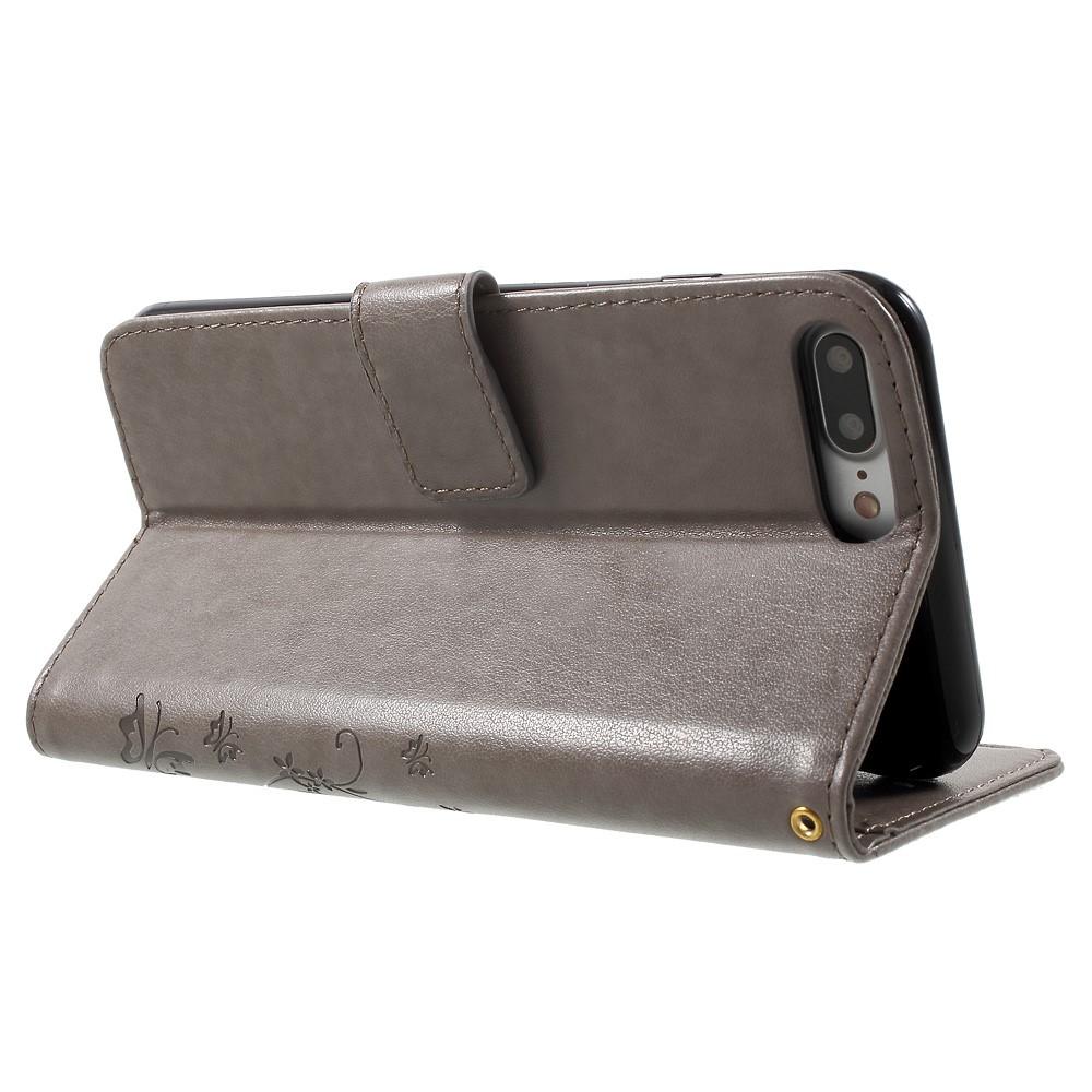 Étui en cuir à papillons pour Apple iPhone 7 Plus/iPhone 8 Plus, Gris