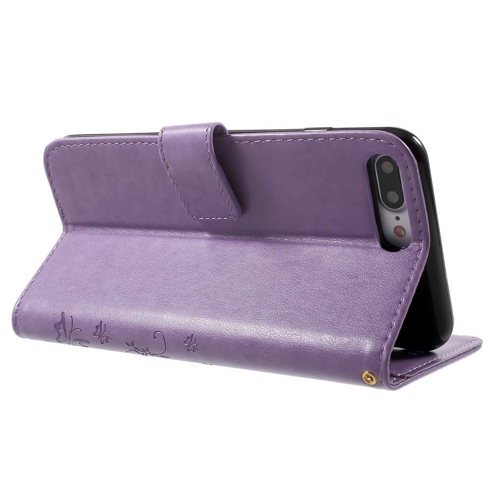 Étui en cuir à papillons pour iPhone 7 Plus/iPhone 8 Plus, Violet