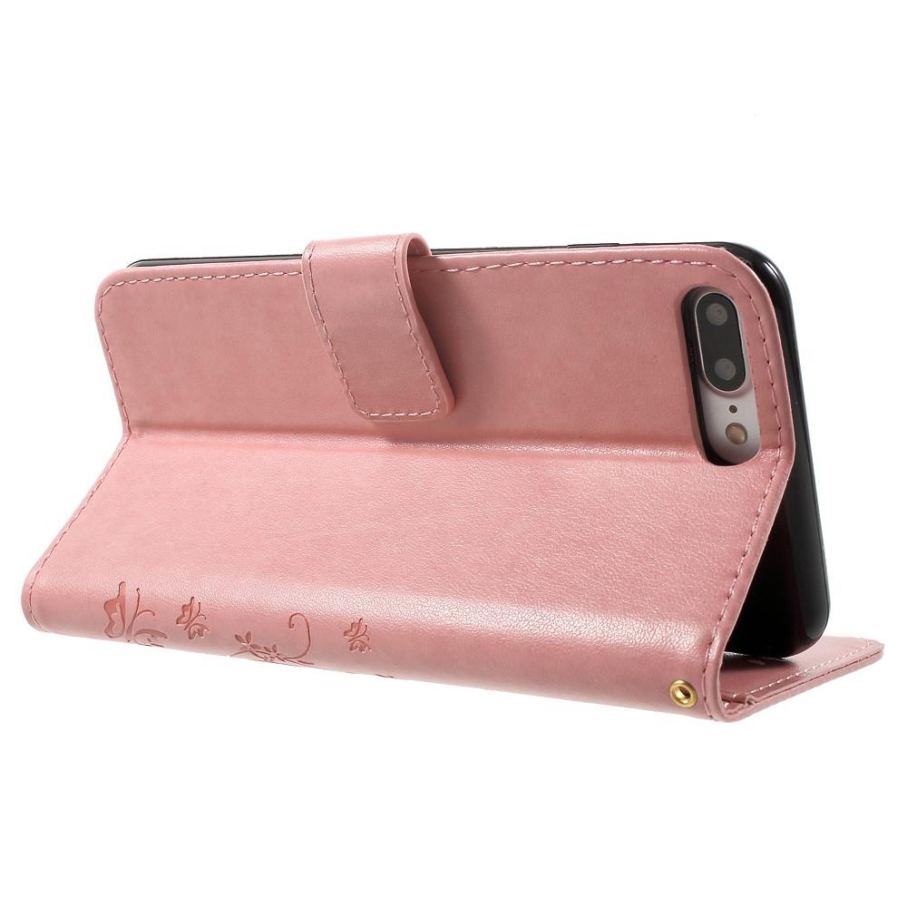 Étui en cuir à papillons pour iPhone 7 Plus/8 Plus, rose