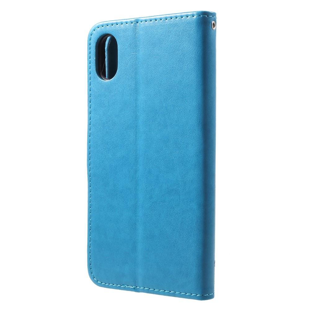 Étui en cuir à papillons pour iPhone Xr, bleu