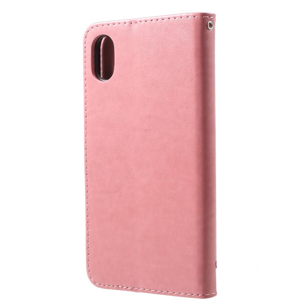 Étui en cuir à papillons pour Apple iPhone Xr, Rose