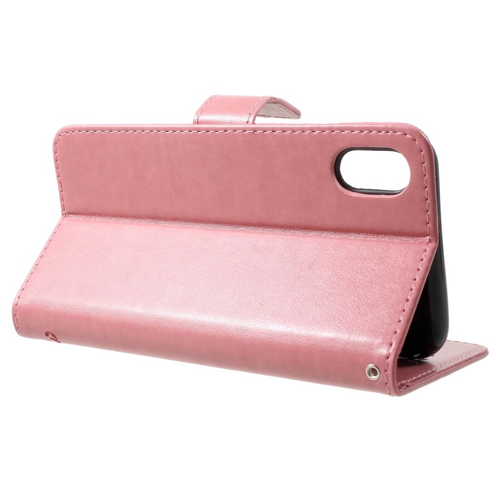 Étui en cuir à papillons pour Apple iPhone Xr, Rose