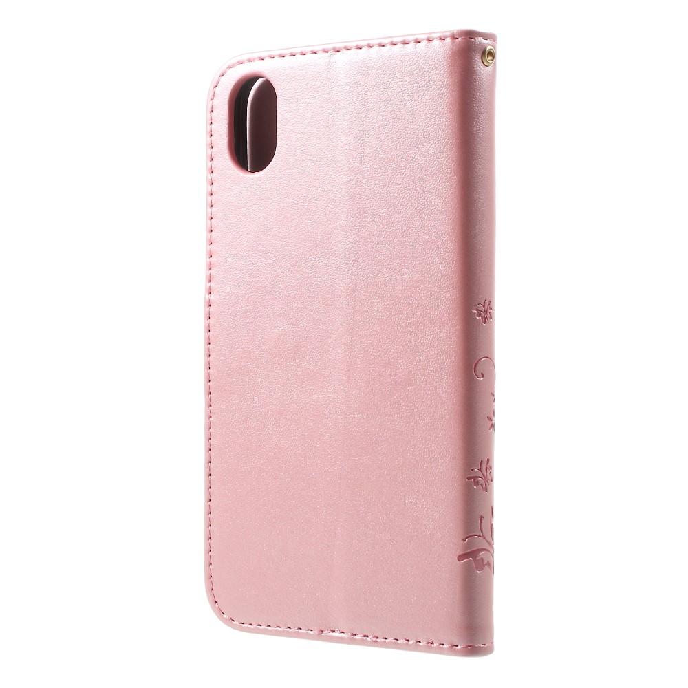Étui en cuir à papillons pour iPhone Xr, Or rose