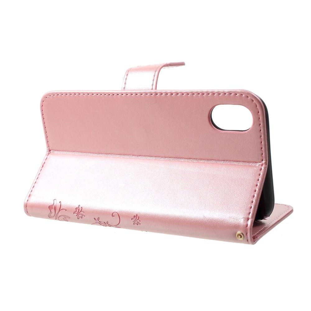 Étui en cuir à papillons pour iPhone Xr, Or rose