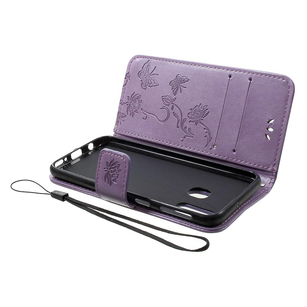 Étui en cuir à papillons pour Samsung Galaxy A20e, Violet