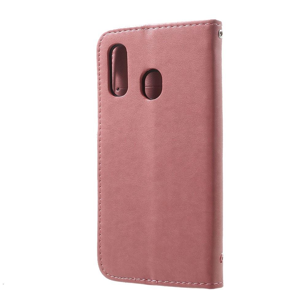 Étui en cuir à papillons pour Samsung Galaxy A20e, Rose