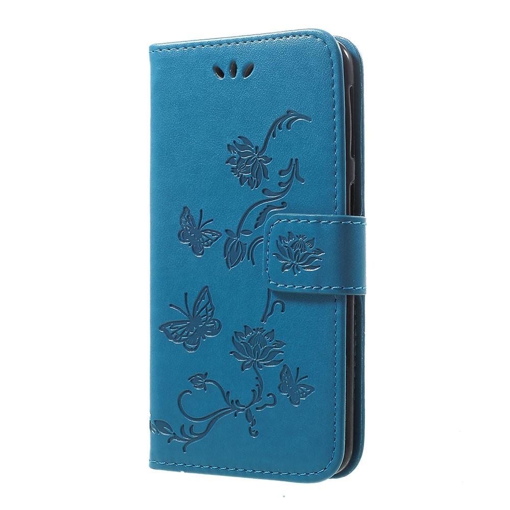Étui en cuir à papillons pour Samsung Galaxy A40, Bleu