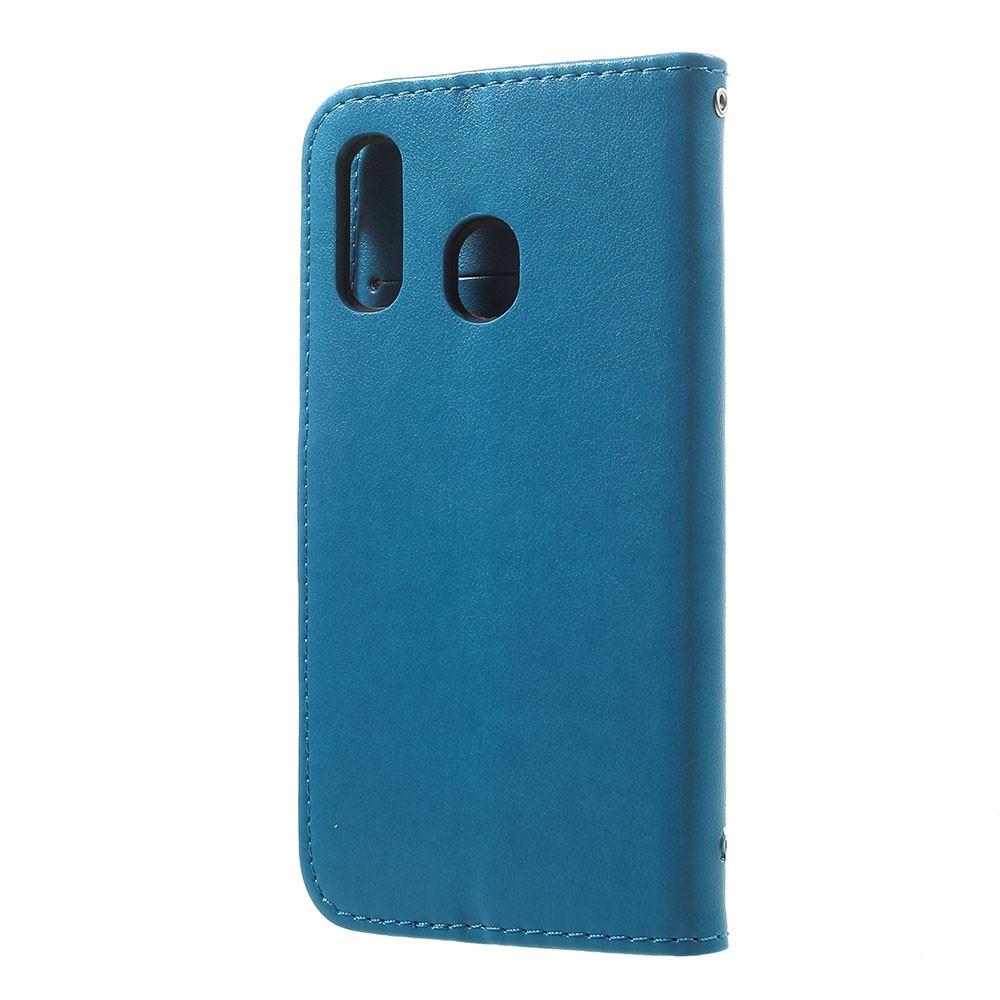 Étui en cuir à papillons pour Samsung Galaxy A40, bleu