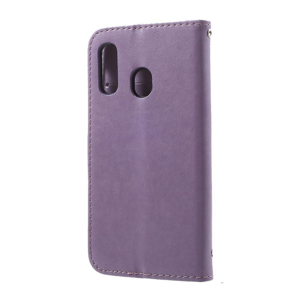 Étui en cuir à papillons pour Samsung Galaxy A40, violet