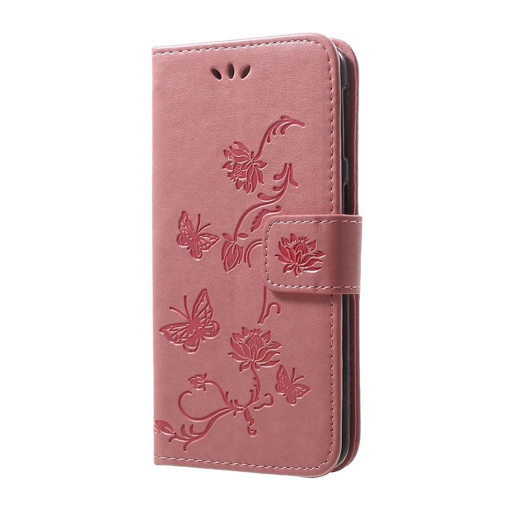 Étui en cuir à papillons pour Samsung Galaxy A40, rose
