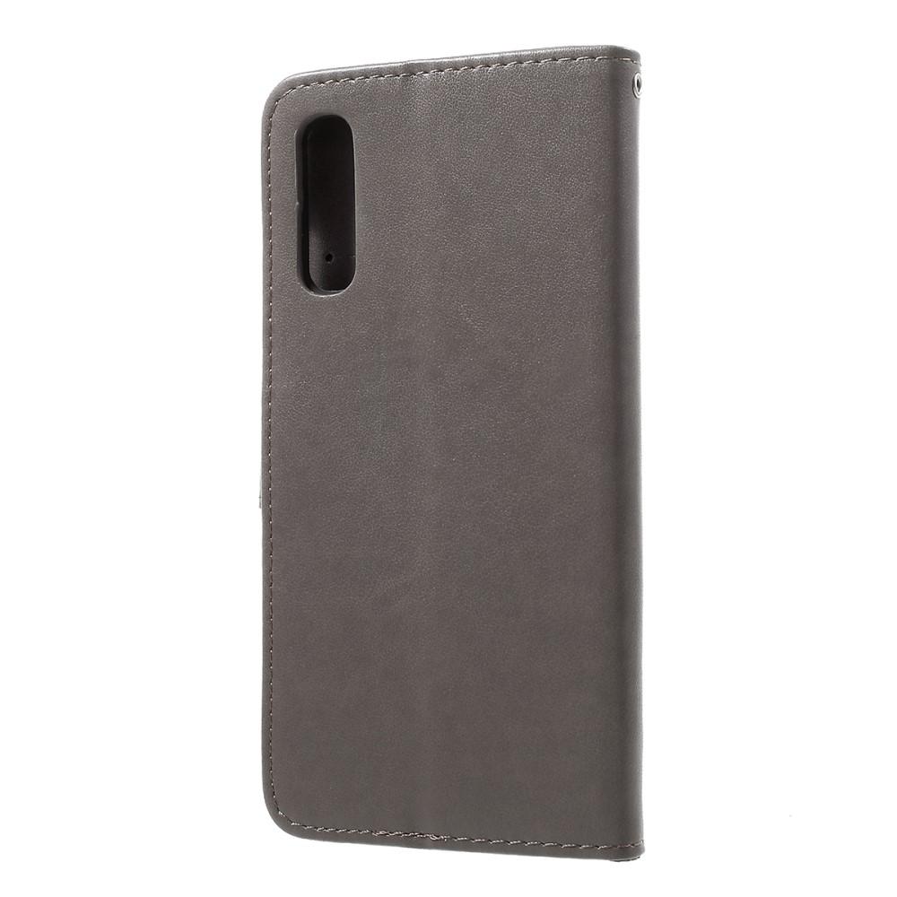 Étui en cuir à papillons pour Samsung Galaxy A50, Gris