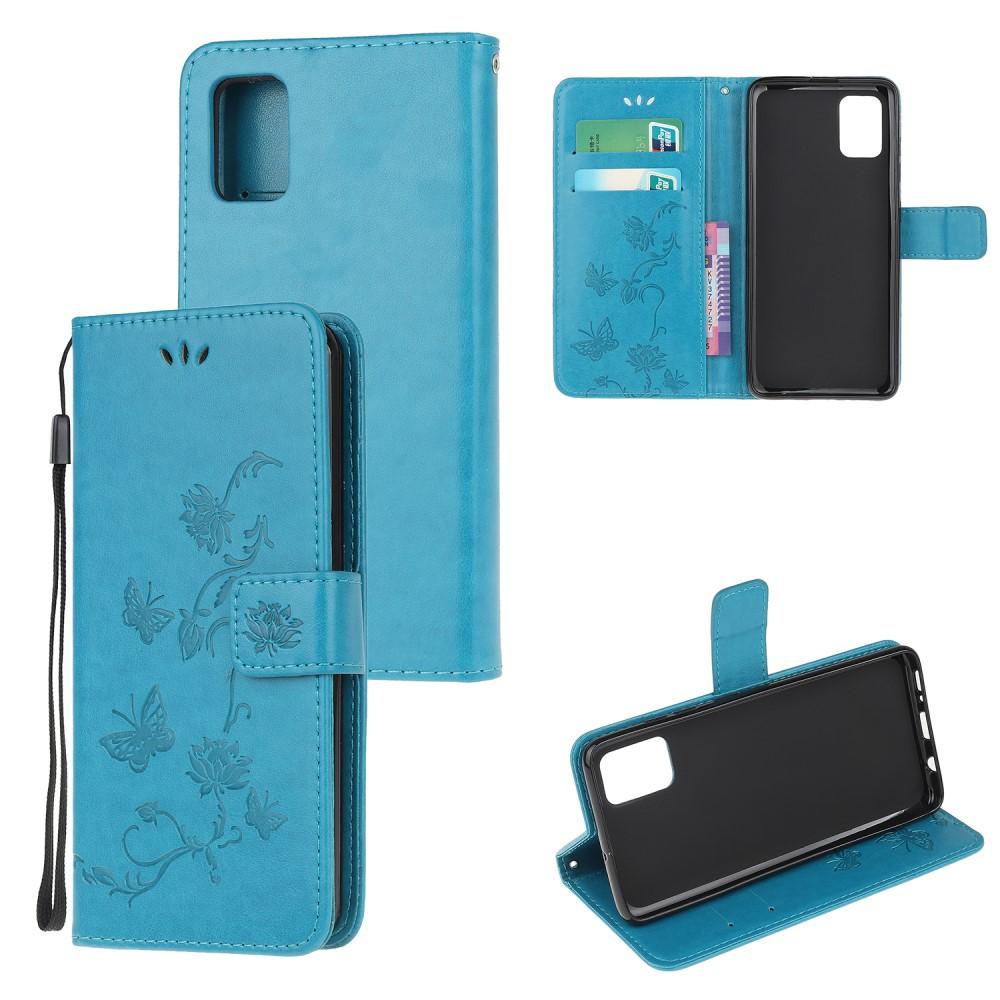 Étui en cuir à papillons pour Samsung Galaxy A51, Bleu