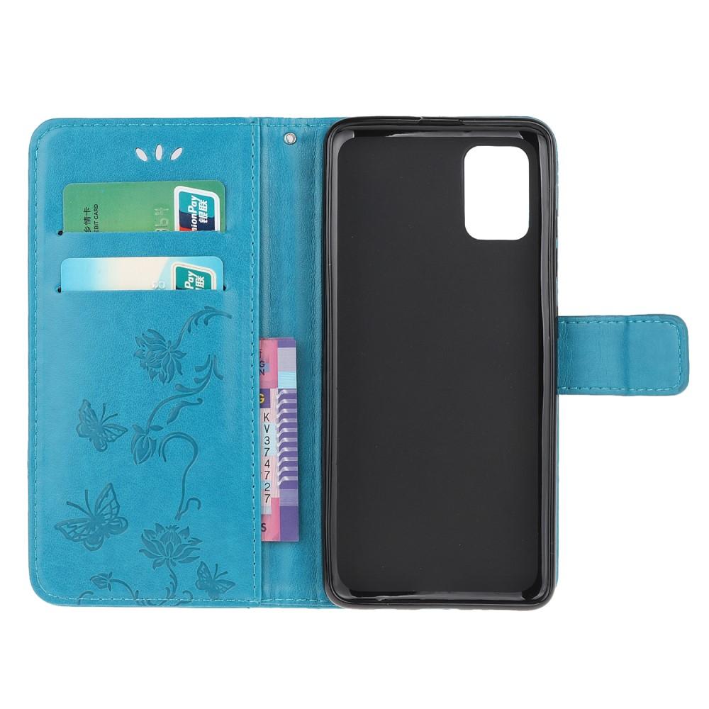 Étui en cuir à papillons pour Samsung Galaxy A51, Bleu