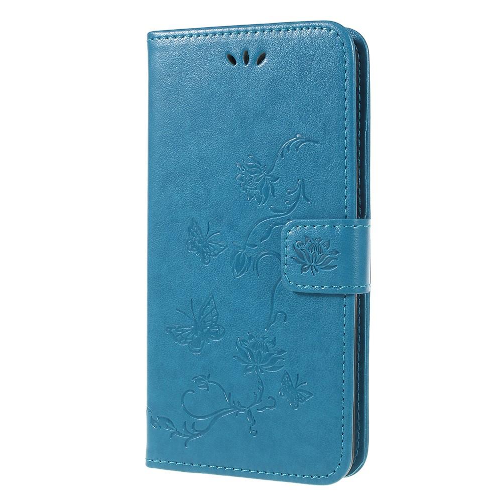 Étui en cuir à papillons pour Samsung Galaxy A6 2018, Bleu