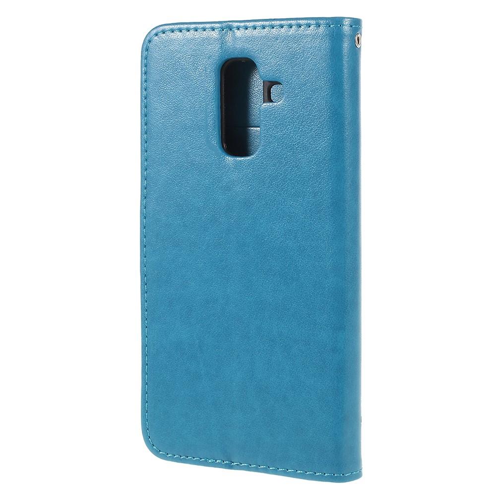 Étui en cuir à papillons pour Samsung Galaxy A6 2018, bleu