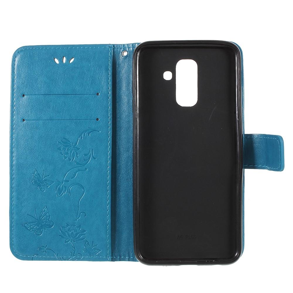 Étui en cuir à papillons pour Samsung Galaxy A6 2018, Bleu