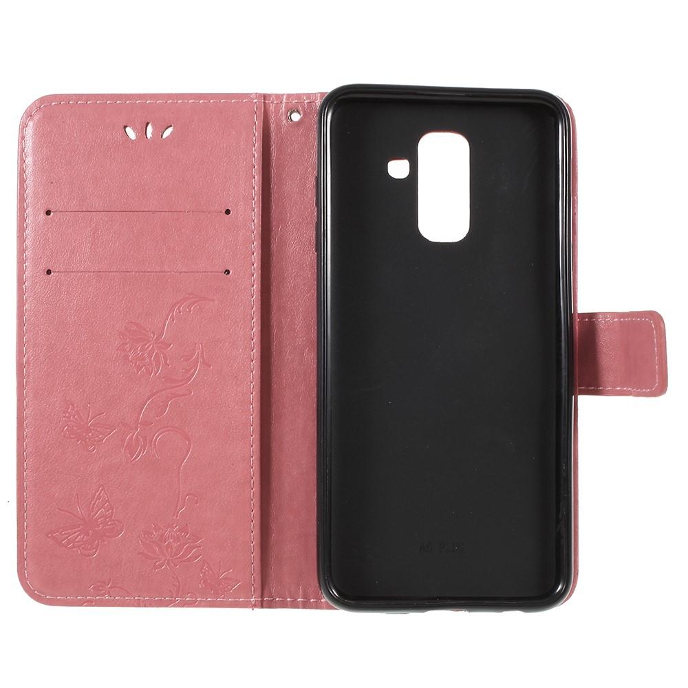 Étui en cuir à papillons pour Samsung Galaxy A6 2018, Rose