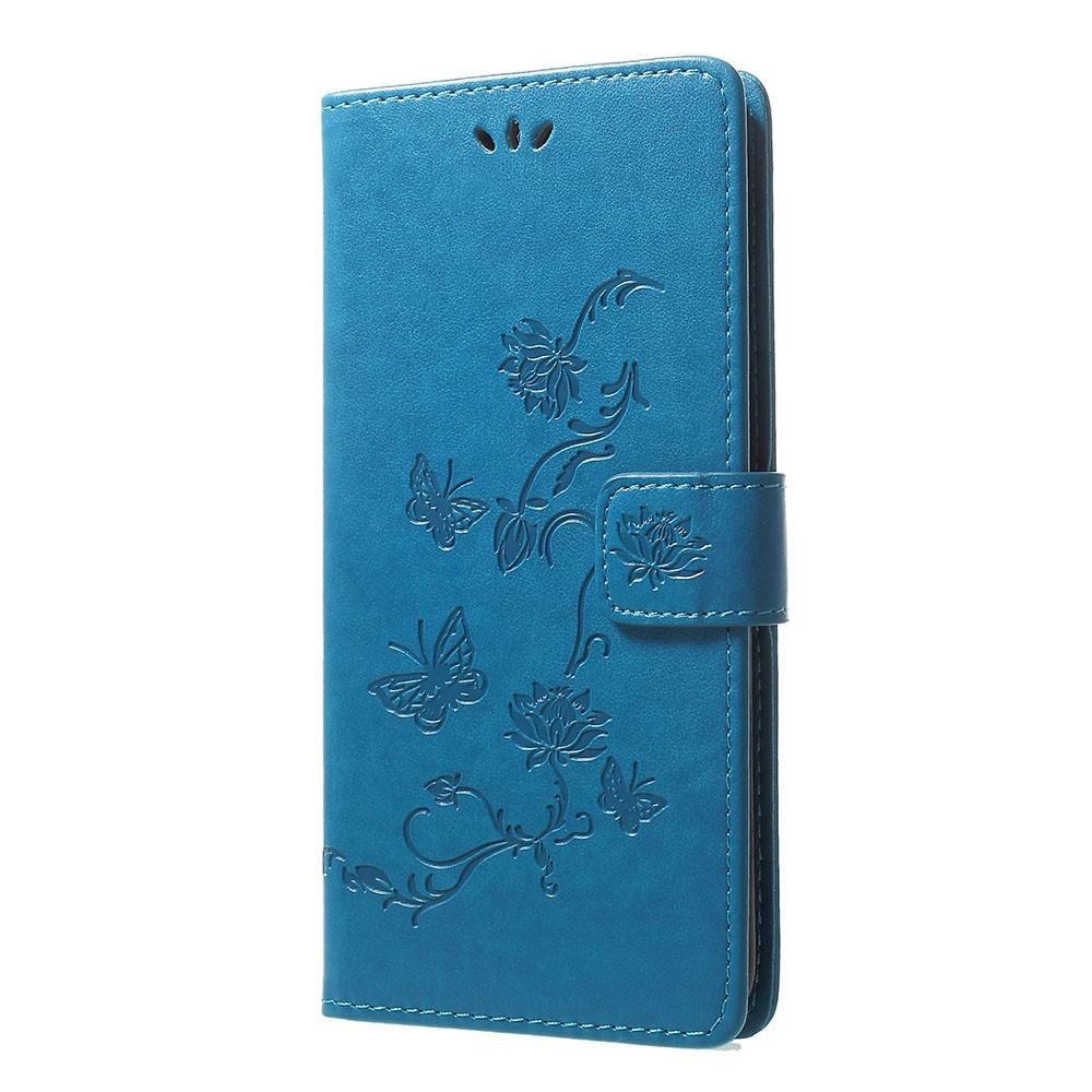 Étui en cuir à papillons pour Samsung Galaxy A70, bleu