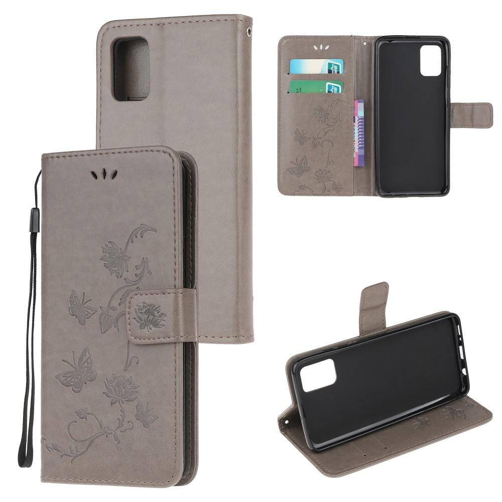 Étui en cuir à papillons pour Samsung Galaxy A71, Gris