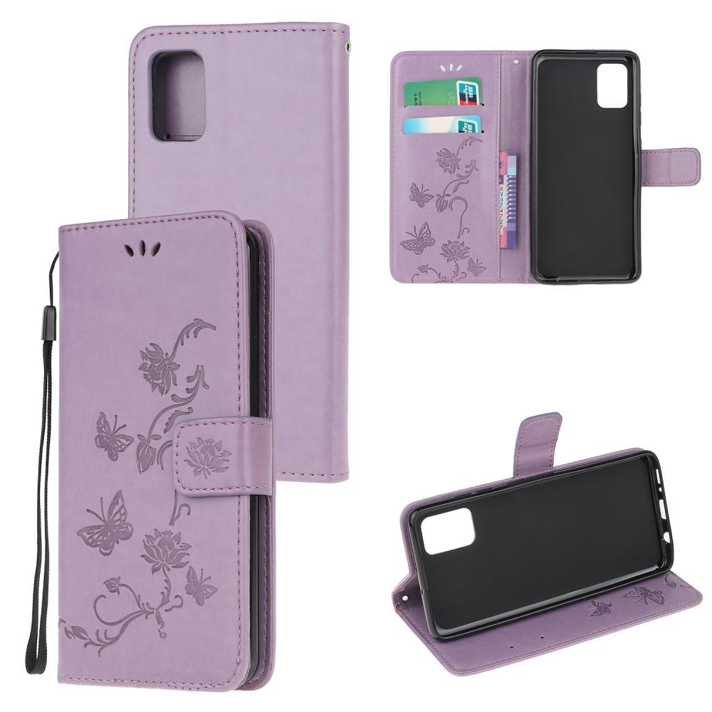 Étui en cuir à papillons pour Samsung Galaxy A71, Violet