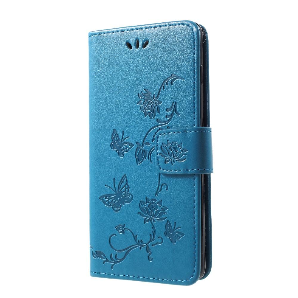 Étui en cuir à papillons pour Samsung Galaxy S10, Bleu