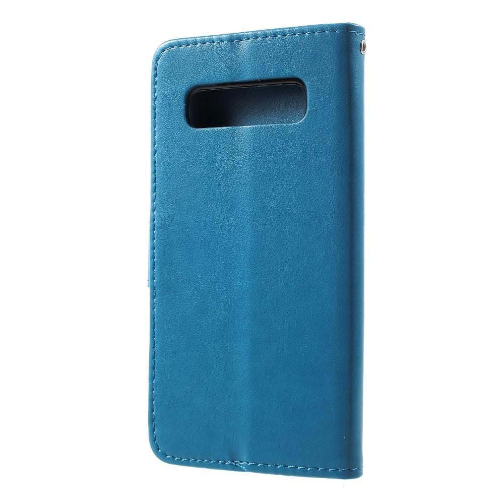 Étui en cuir à papillons pour Samsung Galaxy S10, Bleu