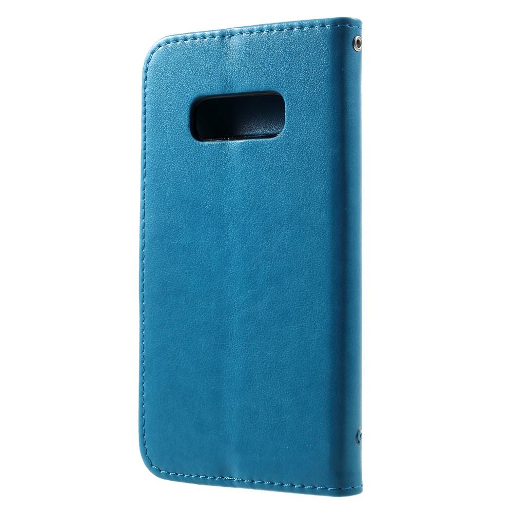 Étui en cuir à papillons pour Samsung Galaxy S10e, bleu