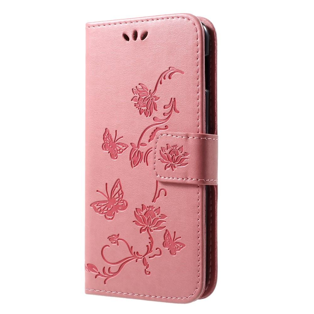 Étui en cuir à papillons pour Samsung Galaxy S10e, rose