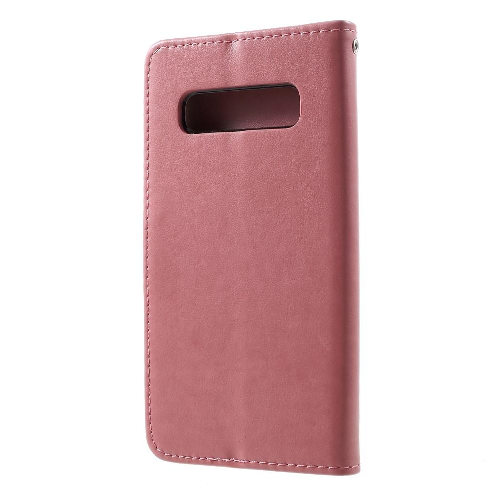 Étui en cuir à papillons pour Samsung Galaxy S10, Rose