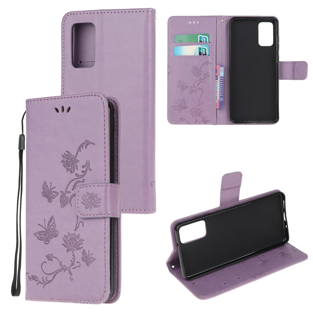 Étui en cuir à papillons pour Samsung Galaxy S20 Plus, violet