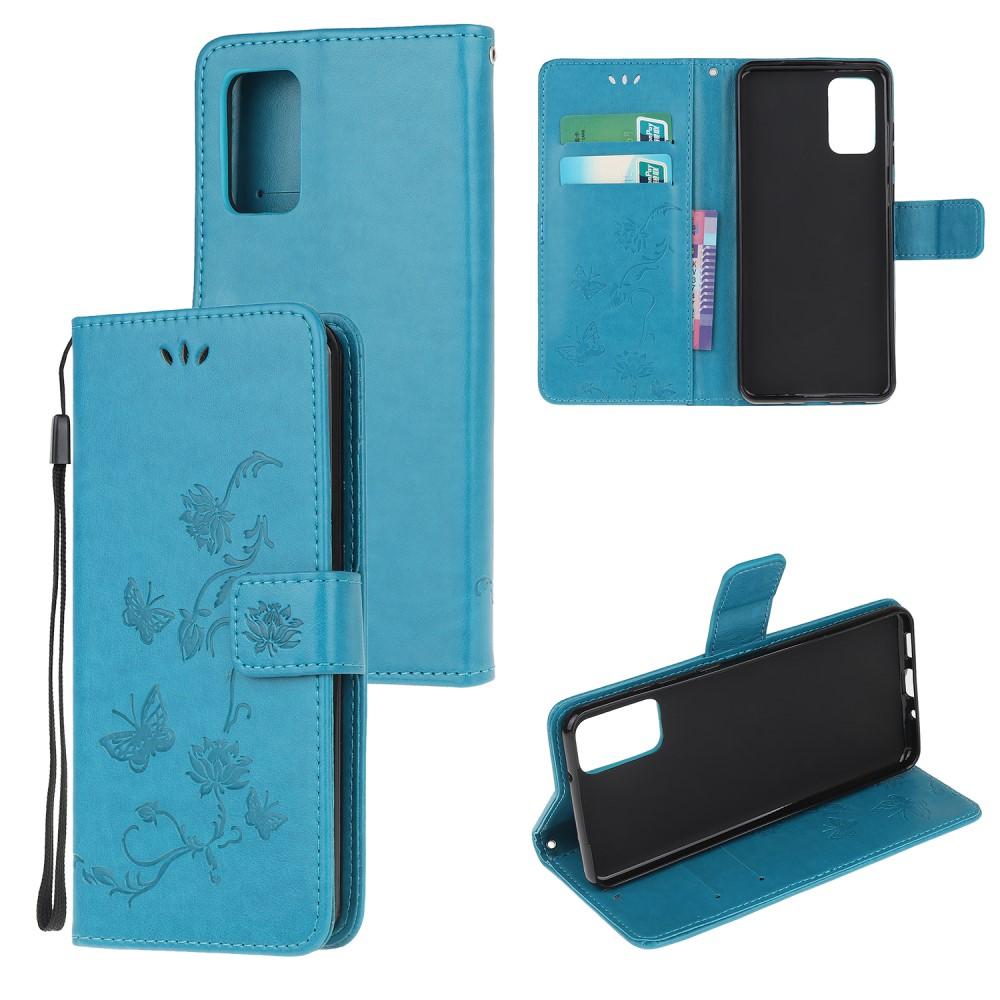 Étui en cuir à papillons pour Samsung Galaxy S20, Bleu