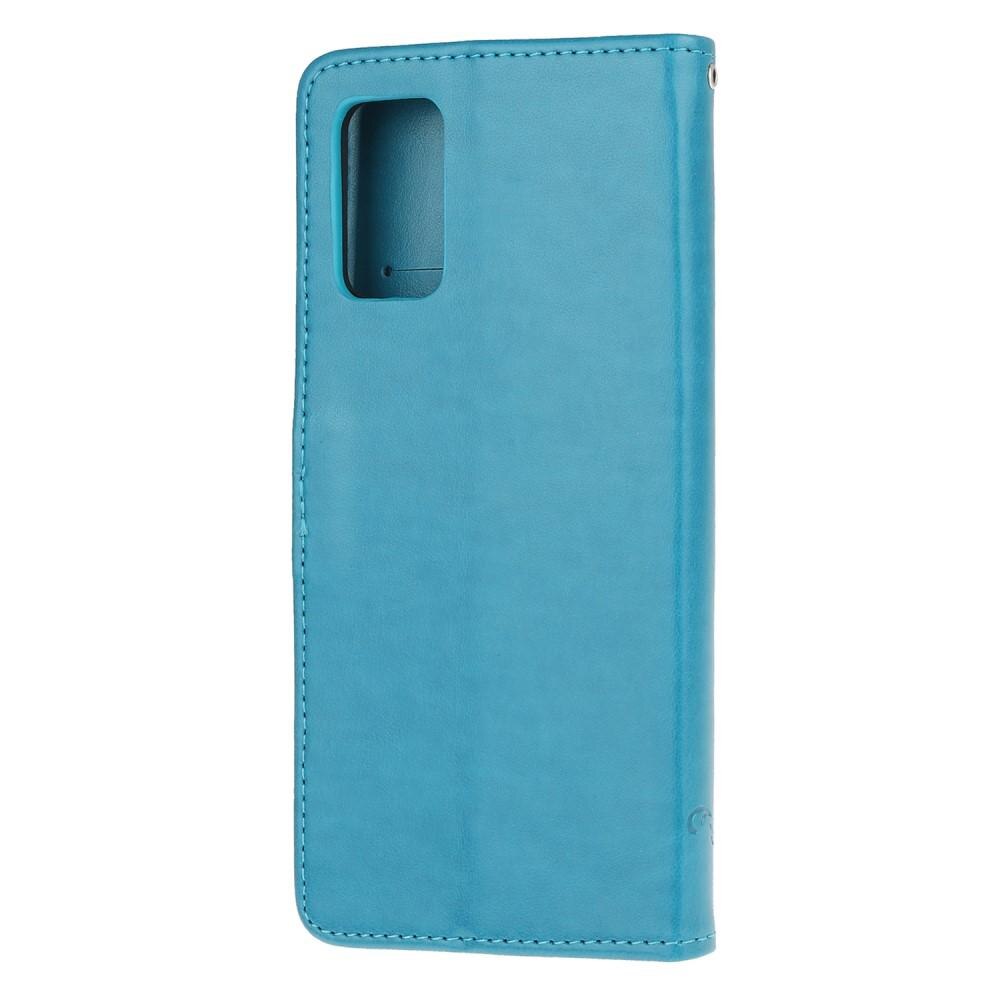Étui en cuir à papillons pour Samsung Galaxy S20, Bleu