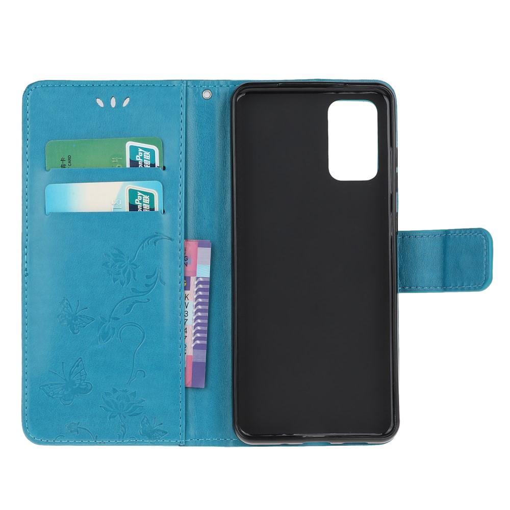 Étui en cuir à papillons pour Samsung Galaxy S20, Bleu