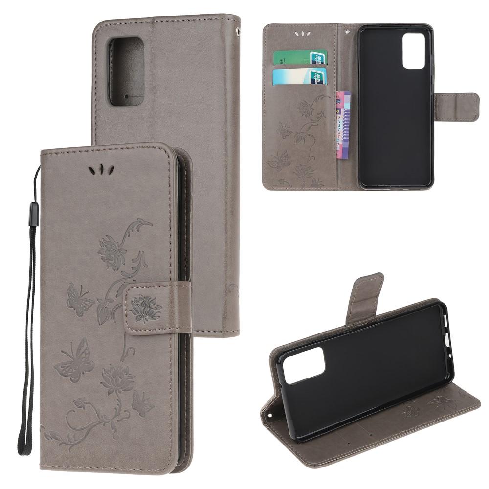 Étui en cuir à papillons pour Samsung Galaxy S20, Gris