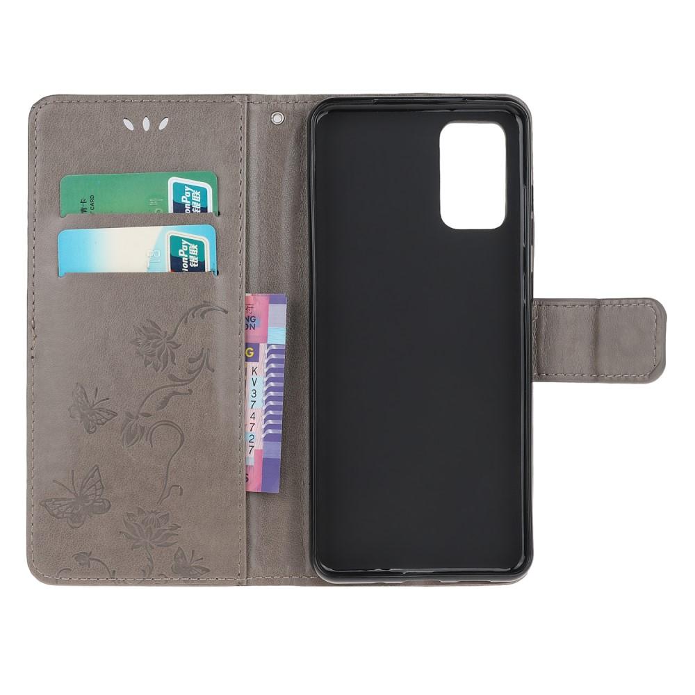 Étui en cuir à papillons pour Samsung Galaxy S20, Gris