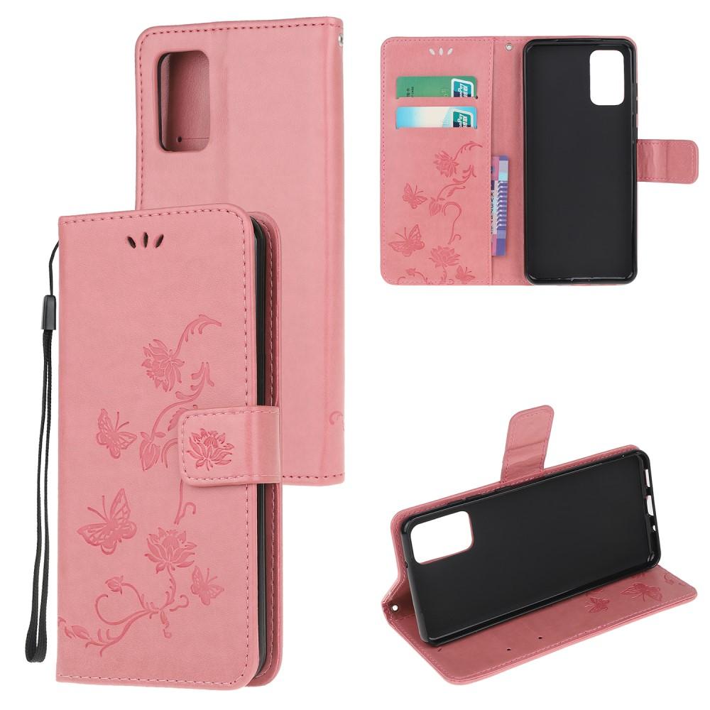 Étui en cuir à papillons pour Samsung Galaxy S20, Rose