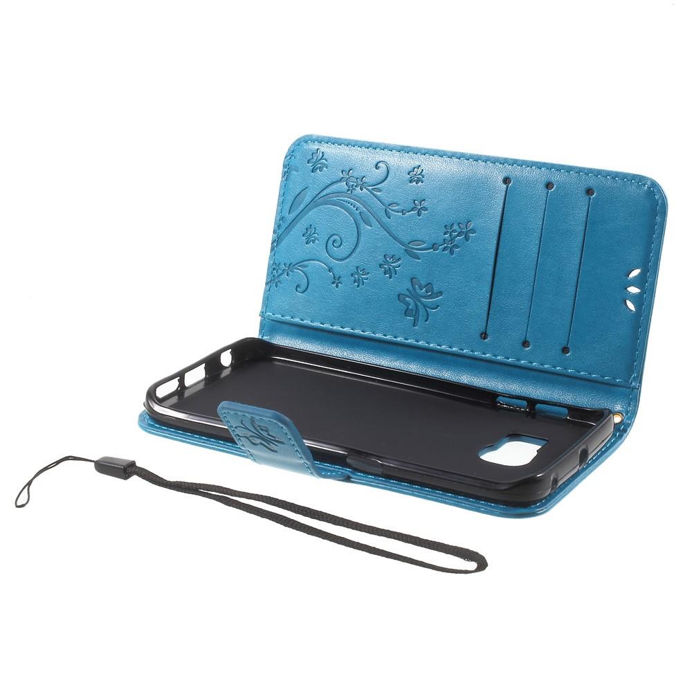 Étui en cuir à papillons pour Samsung Galaxy S6 Edge, Bleu