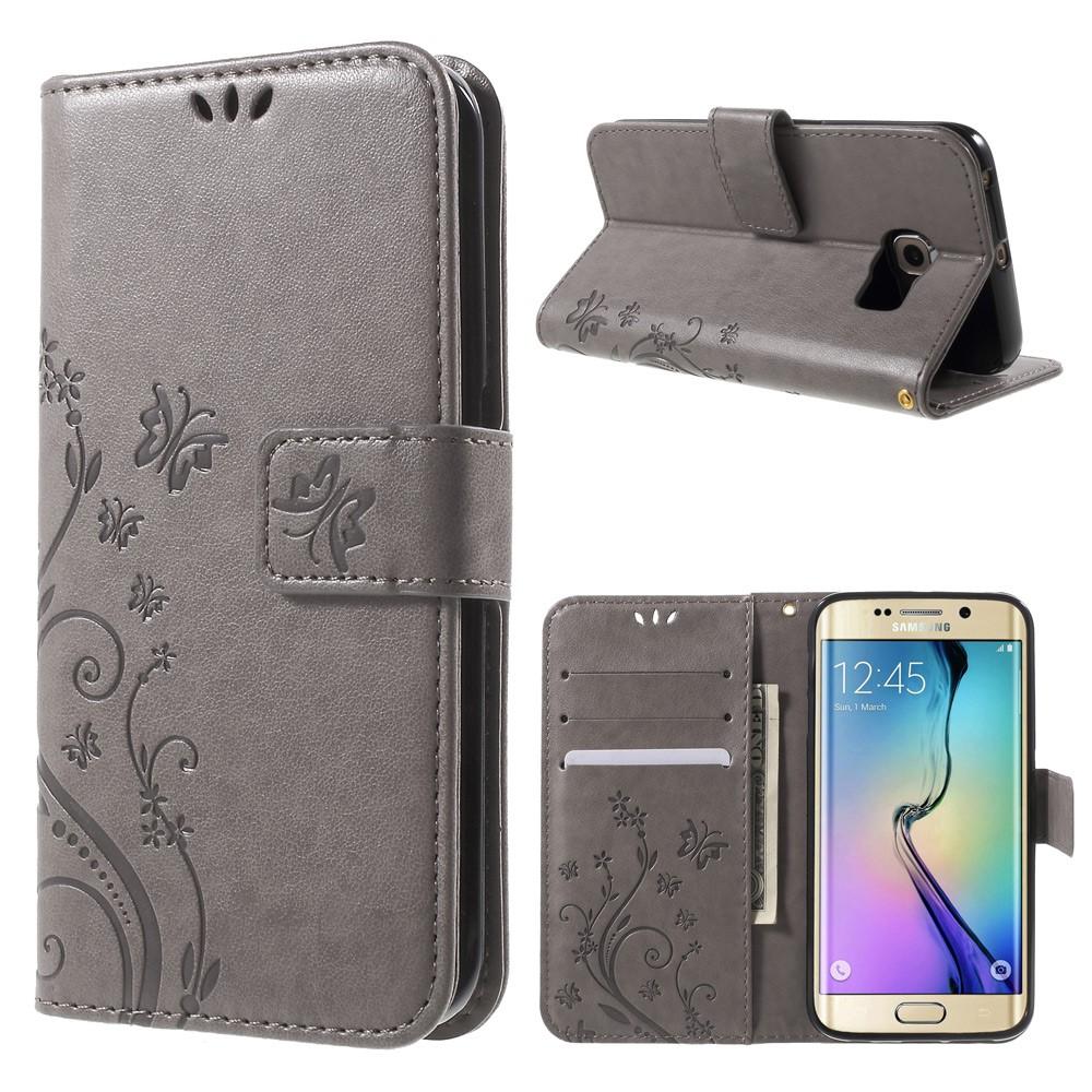 Étui en cuir à papillons pour Samsung Galaxy S6 Edge, Gris