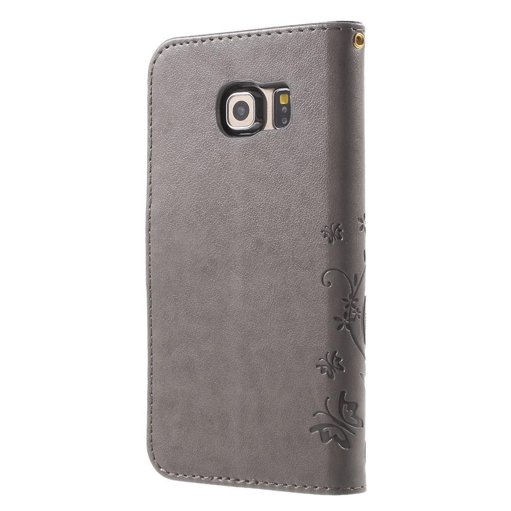 Étui en cuir à papillons pour Samsung Galaxy S6 Edge, Gris