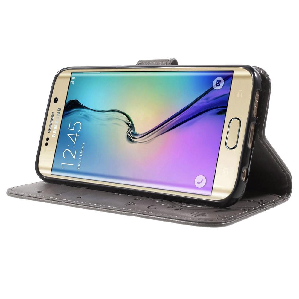 Étui en cuir à papillons pour Samsung Galaxy S6 Edge, Gris