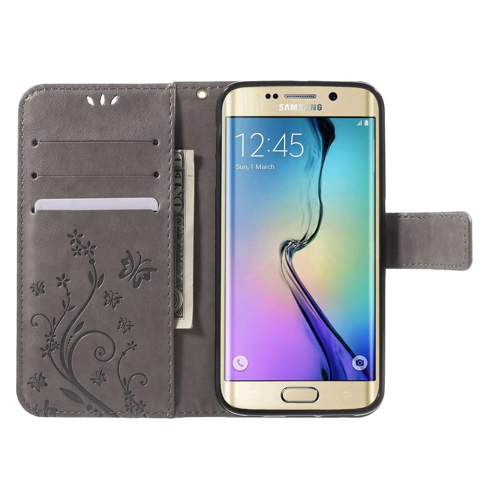 Étui en cuir à papillons pour Samsung Galaxy S6 Edge, gris