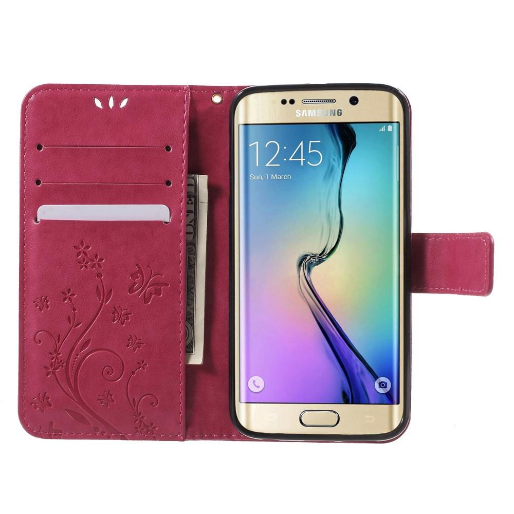 Étui en cuir à papillons pour Samsung Galaxy S6 Edge, rose