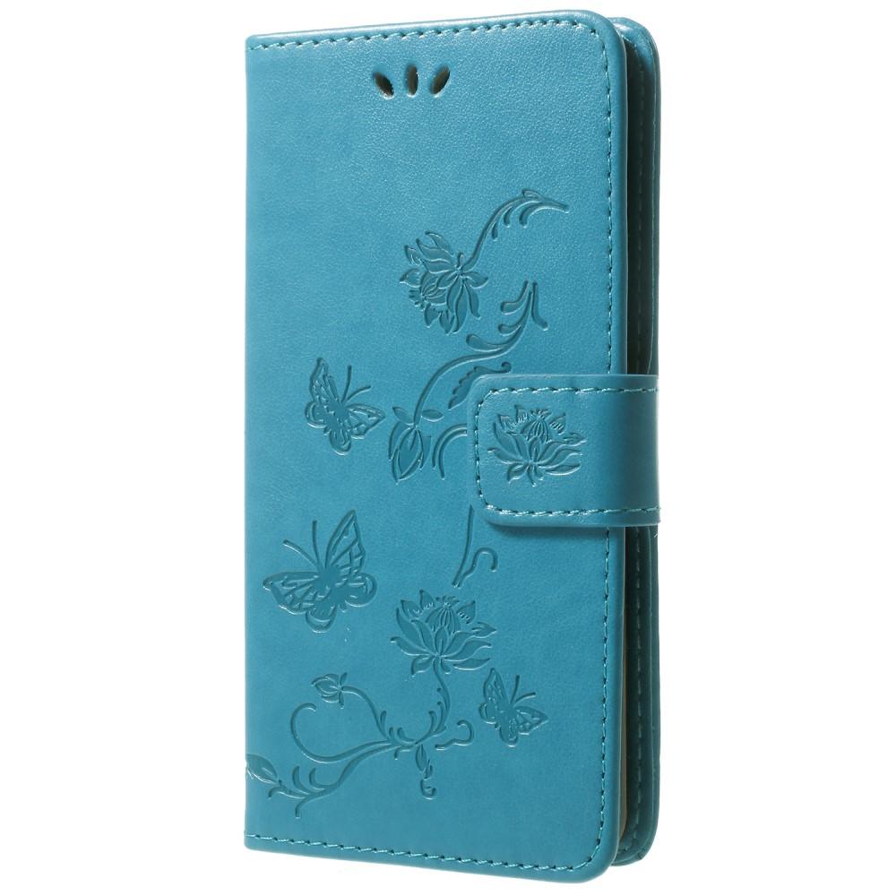 Étui en cuir à papillons pour Samsung Galaxy S9, Bleu