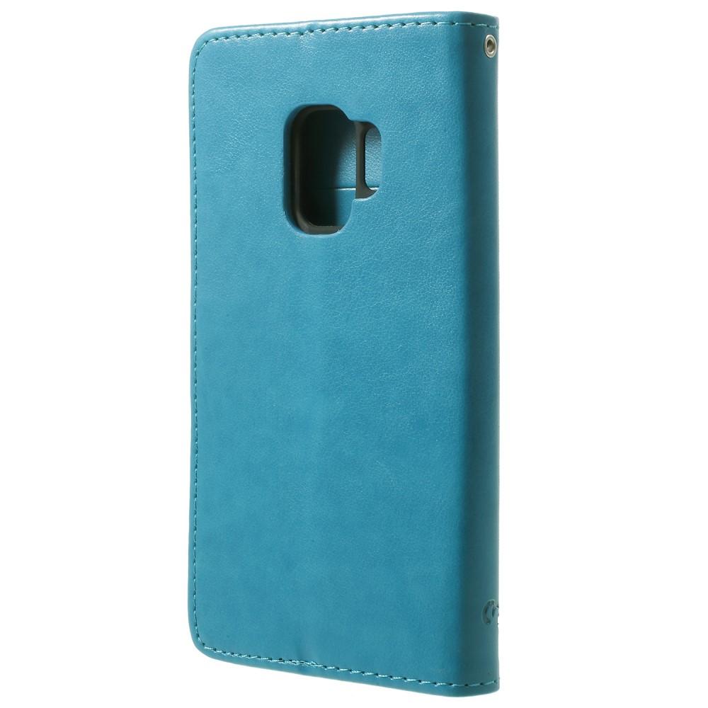 Étui en cuir à papillons pour Samsung Galaxy S9, Bleu