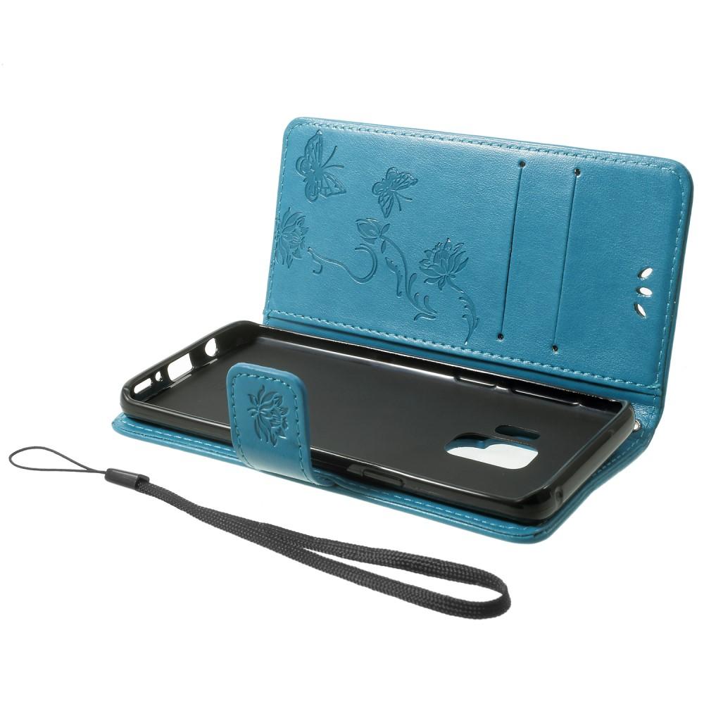 Étui en cuir à papillons pour Samsung Galaxy S9, Bleu